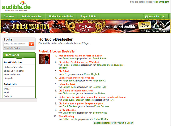 "Der Glückscode - Die kosmischen Quellen für Selbsterkenntnis, Liebe und Partnerschaft" von Dieter Broers - Top 10 audible charts Lebensführung